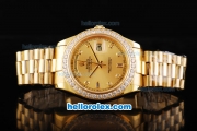 Rolex Day Date II Automatic Movement Full Gold with Diamond Bezel-Gold Dial and Diamond Markers