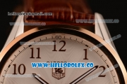 Tag Heuer Carrera Calibre 5 wiss ETA 2824 Automatic Steel Case with White Dial and Brown Leather Strap