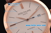 Patek Philippe Calatrava Swiss ETA 2824 Automatic Rose Gold Case with Brown Leather Strap White Dial Stick Markers