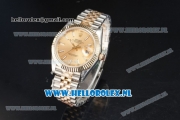 Rolex Datejust Clone Swiss ETA 2836 Automatic K Gold Case with Yellow Gold Dial stick Markers and Two Tone Bracelet BP