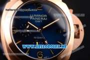 Panerai Luminor 1950 10 Days GMT PAM00689 Asia ST25 Automatic Rose Gold Case with Blue Dial and Stick/Arabic Numeral Markers Blue Leather Strap