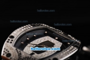 Richard Mille RM007 Silver Case with Diamond Bezel-Diamond Hour Markers and Black Leather Strap