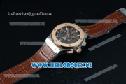 Hublot Classic Fusion Chronograph Swiss Valjoux 7750 Automatic Rose Gold Case with Grey Dial Stick Markers and Brown Genuine Leather Strap