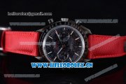 Omega Speedmaster Co-Axial Swiss Valjoux 7750 Automatic PVD Case with Black Dial Stick Markers and Red Leather Strap (EF)