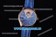 IWC Portuguese Tourbillon Asia ST25 Automatic Rose Gold Case with Blue Dial Arabic Numeral Markers and Blue Leather Strap