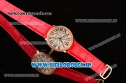Cartier Ronde Louis Cartier Miyota 1L45 Quartz Rose Gold Case with Red Leather Strap and Diamonds Bezel