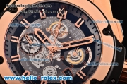 Hublot King Power Dwayne Wade Chrono Swiss Valjoux 7750-DD Automatic Rose Gold Case with Black Rubber Strap adn Skeleton Dial