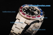 Rolex GMT Master II Rolex 3186 Automatic Movement Full Steel with Black Dial and Red/Blue Diamond Bezel