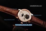 Vacheron Constantin Geneve Swiss Valjoux 7750 Tourbillon Manual Winding Movement Rose Gold Case with White Dial and Brown Leather Strap