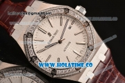 Audemars Piguet Royal Oak 41MM Asia Automatic Steel Case with White Grids Dial Diamonds Bezel and Stick Markers