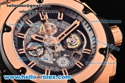 Hublot King Power Dwayne Wade Chrono Swiss Valjoux 7750-DD Automatic Rose Gold Case with Black Rubber Strap adn Skeleton Dial