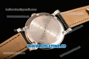 Cartier Rotonde De Miyota Quartz Rose Gold Case with White Dial Roman Numeral Markers and Black Leather Strap