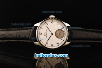 IWC Portuguese Asia 6497 Manual Winding Movement White Dial with Blue Markers and Black Leather Strap
