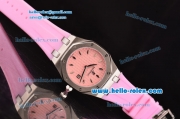 Audemars Piguet Royal Oak Lady Japanese Miyota OS2035 Quartz Steel Case with Diamond Markers White Dial and Pink Rubber Strap