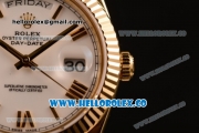 Rolex Day-Date Asia/Swiss ETA 2836 Automatic Yellow Gold Case with White Dial and Yellow Gold Bracelet - (BP)