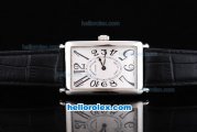 Franck Muller Geneve Long Island Quartz Silver Case with White Dial and Black Leather Starp