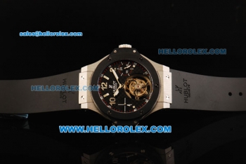 Hublot Big Bang Swiss Tourbillon Manual Winding Movement Steel Case with Black Ceramic Bezel and Black Rubber Strap