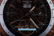 Breitling for Bentley Tourbillon Automatic Silver Case with Rose Gold Bezel-Black Dial and Brown Leather Strap