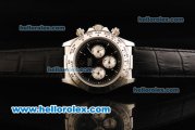 Rolex Daytona Chronograph Quartz Movement Steel Case with Black Dial and Black Leather Strap