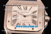 Cartier Santos 100 Large Asia Automatic Steel Case with Blue Leather Strap Black Roman Numeral Markers and White Dial