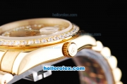 Rolex Day Date Oyster Perpetual Automatic Movement Full Gold with Gold Dial and Diamond Markers-Diamond Bezel