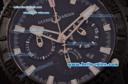 Ulysse Nardin Maxi Marine Diver Chrono Swiss Valjoux 7750-DD Automatic PVD Case Stick Markers with Black Rubber Strap and Black Dial