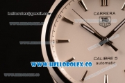 Tag Heuer Carrera Calibre 5 wiss ETA 2824 Automatic Steel Case with White Dial Stick Markers and Brown Leather Strap