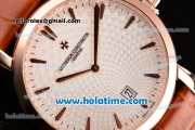 Vacheron Constantin Malte Miyota Quartz Rose Gold Case with Brown Leather Bracelet White Dial and Stick Markers