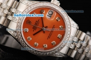 Rolex Datejust Automatic Movement Orange Dial with Diamond Markers and Diamond Bezel