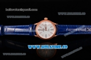 Rolex Cellini Time Asia 2813 Automatic Rose Gold Case with White Dial Blue Leather Strap and Stick/Roman Numeral Markers