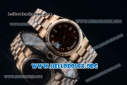 Rolex Day-Date Swiss ETA 2836 Automatic Rose Gold Case with Brown Dial Diamonds Markers and Rose Gold Bracelet (BP)