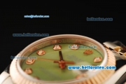 Rolex Datejust Automatic Movement ETA Coating Case with Green MOP Dial and Two Tone Strap