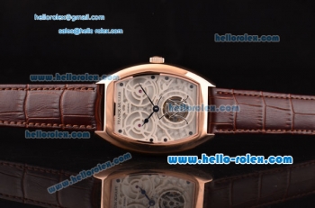 Franck Muller Giga Tourbillon ST22 Automatic Rose Gold Case with Brown Leather Strap and White Dial -Blue Hands