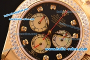 Rolex Daytona Swiss Valjoux 7750-SHG Automatic Gold Case/Strap with Diamond Bezel - Black Dial and Diamond Markers