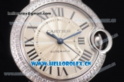 Cartier Ballon Bleu Medium Asia Automatic Steel Case with Silver Dial Grey Leather Strap and Diamonds Bezel (YF)