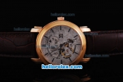 Vacheron Constantin Skeleton Automatic Gold Casing with Black Marking and Leather Strap