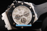 Audemars Piguet Royal Oak Offshore Chronograph Swiss Valjoux 7750 Movement White Dial with Numeral Marker and Black Bezel-Black Rubber Strap