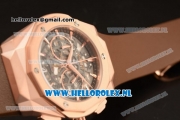 Hublot Classic Fusion Aerofusion Chronograph Orlinski Japanese Miyota OS20 Quartz Rose Gold Case with Black Dial Stick Markers and Brown Rubber Strap