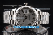 Rolex Day-Date Clone Rolex 3255 Automatic Stainless Steel Case/Bracelet with Silver Dial and Roman Numeral Markers