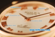 Rolex Cellini Swiss Quartz Rose Gold Case with Silver Dial and Brown Leather Strap-Roman Markers