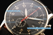 IWC Portuguese Yacht Club Chronograph Quartz Movement Steel Case with Black Dial and Black Leather Strap