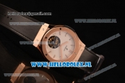 Hublot Classic Fusion Tourbillon Manual Winding Rose Gold Case with White Dial and Black Leather Strap