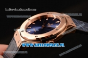 Hublot Classic Fusion 9015 Auto Rose Gold Case with Blue Dial and Blue Leather Strap