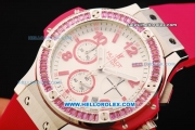 Hublot Big Bang Chronograph Miyota Quartz Movement White Dial with Red Markers and Diamond Bezel - Red Rubber Strap