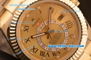 Rolex Sky-Dweller Asia 2813 Automatic Gold Case/Strap with Champagne Dial and Roman Numeral Hour Markers ETA Coating