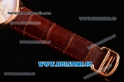 Cartier Rotonde De Swiss Quartz Rose Gold Case with Brown Leather Strap with White Guilloche Dial