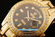 Rolex Day-Date Swiss ETA 2824 Automatic Movement Case with Diamond Markers/Bezel and Gold Strap