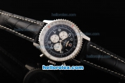 Breitling Navitimer Chronograph Quartz Movement Silver Case with Black Dial and Black Leather Strap