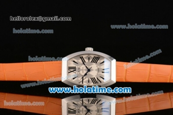 Franck Muller Art Deco Miyota Quartz Steel Case with Orange Leather Bracelet Black Markers and White Dial