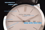 Patek Philippe Calatrava Swiss ETA 2824 Automatic Stainless Steel Case with Black Leather Strap and White Dial Stick Markers